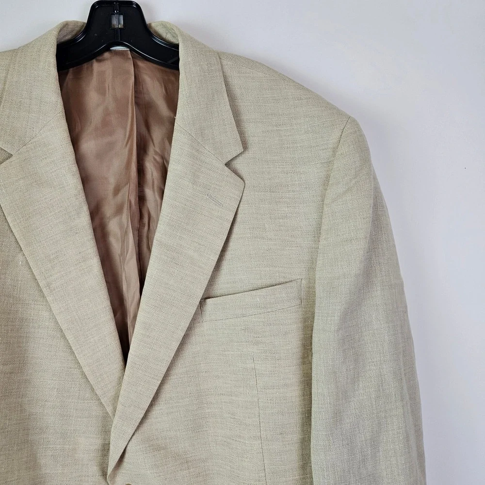 Jos. A. Bank Mens 48R Blazer Linen Wool Blend Tan Sport Coat Two Button Beige